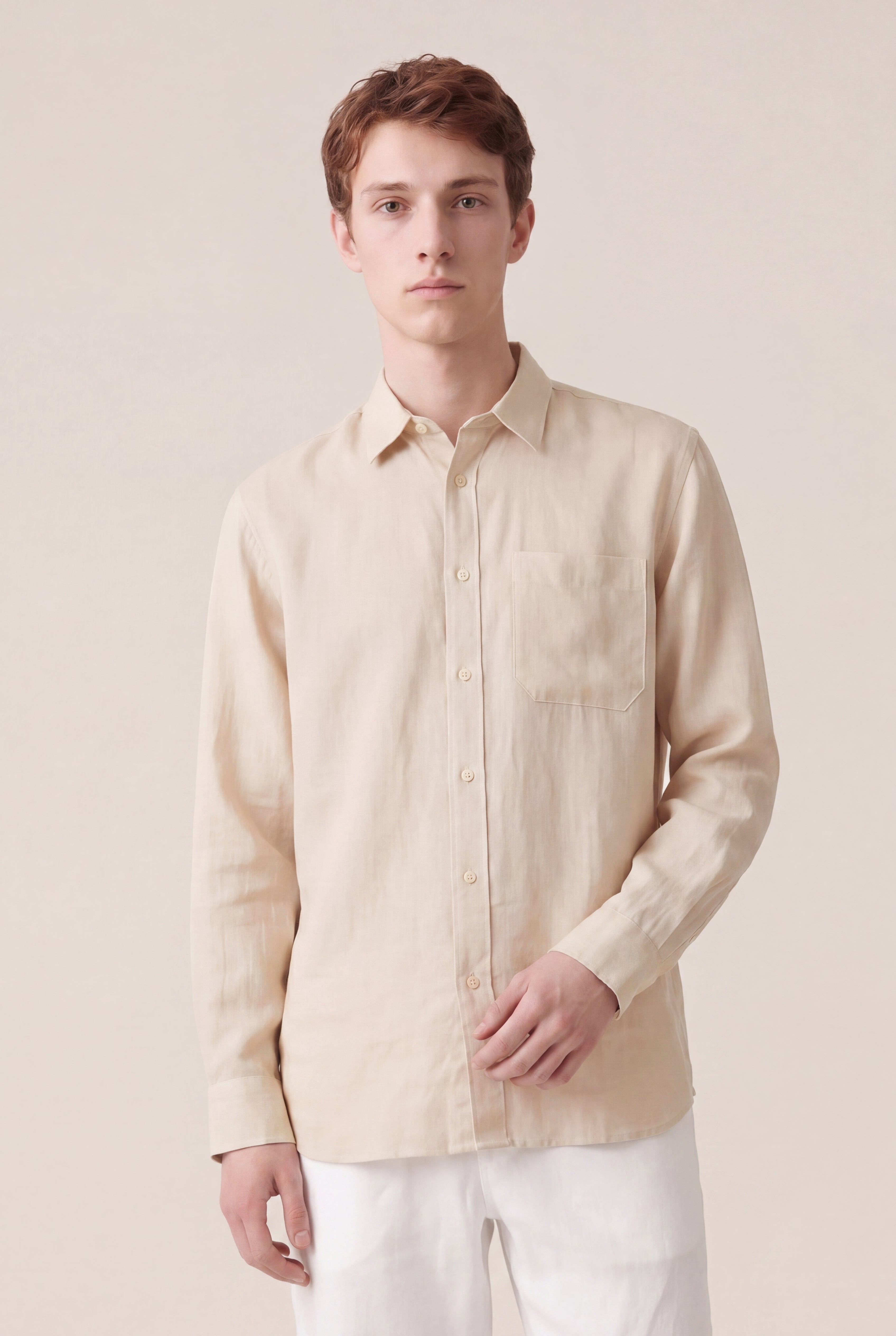 long sleeve linen dress shirt Long-Sleeve Linen Button-Up Shirt SAFARI SOFT FADE / XL/52