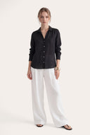 Relaxed V- Neck Linen Shirt