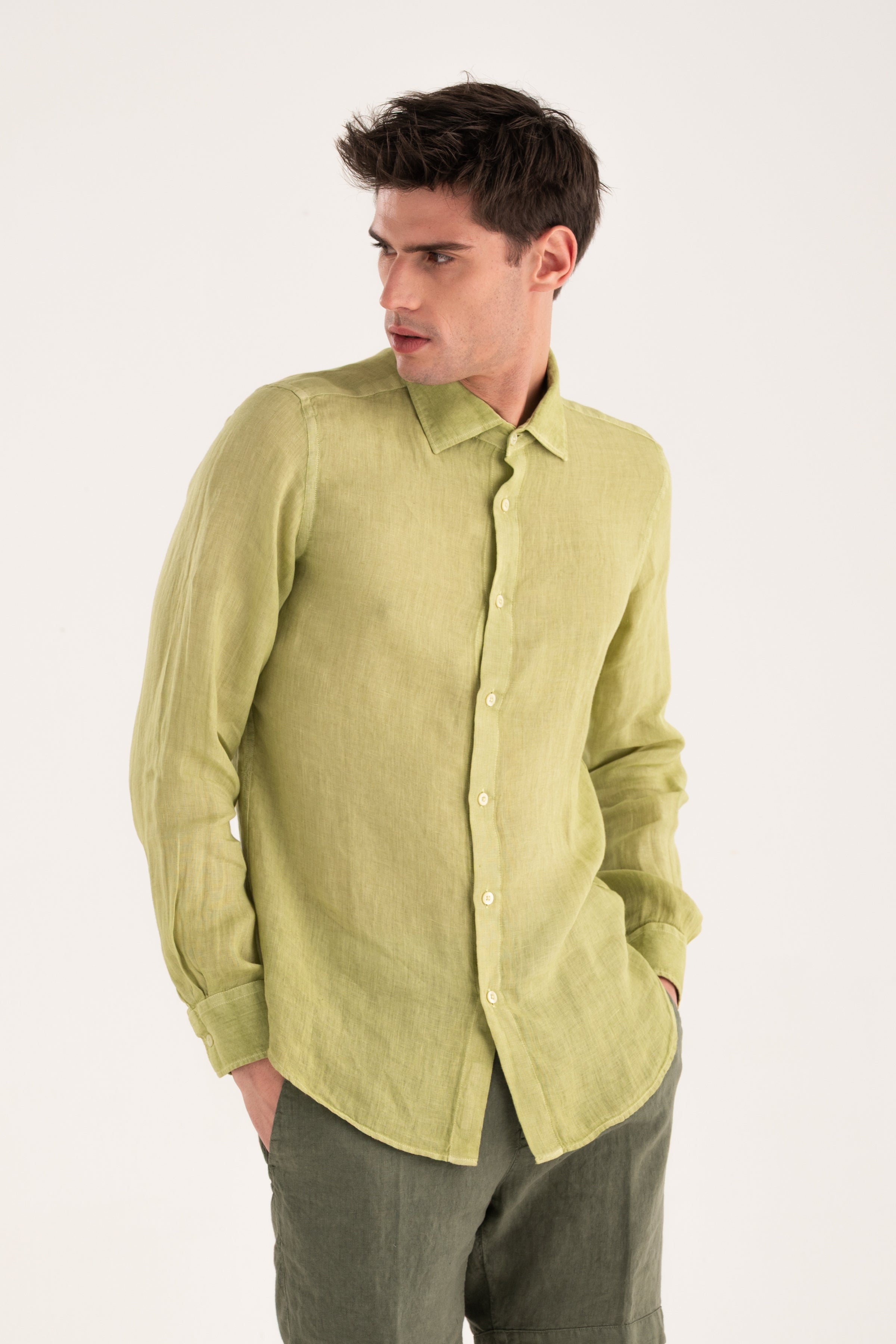 Long Sleeve Contemporary Fit Linen Shirt NAVY FADE / M/48