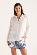 Relaxed V- Neck Linen Shirt