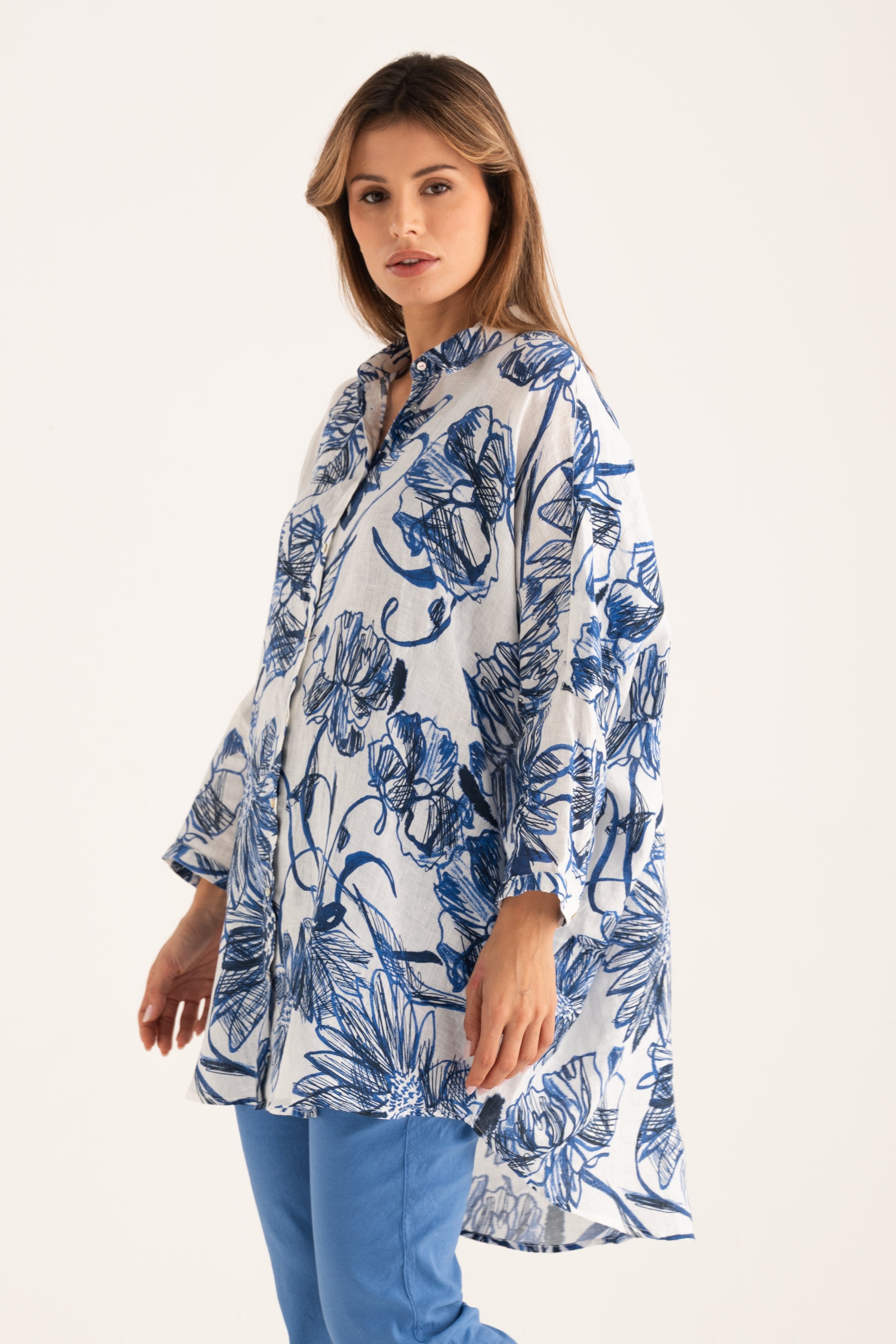 flare sleeve shirt dress Blue Cotton Poplin Fit and Flare Short Button-Down Shirt Dress 36