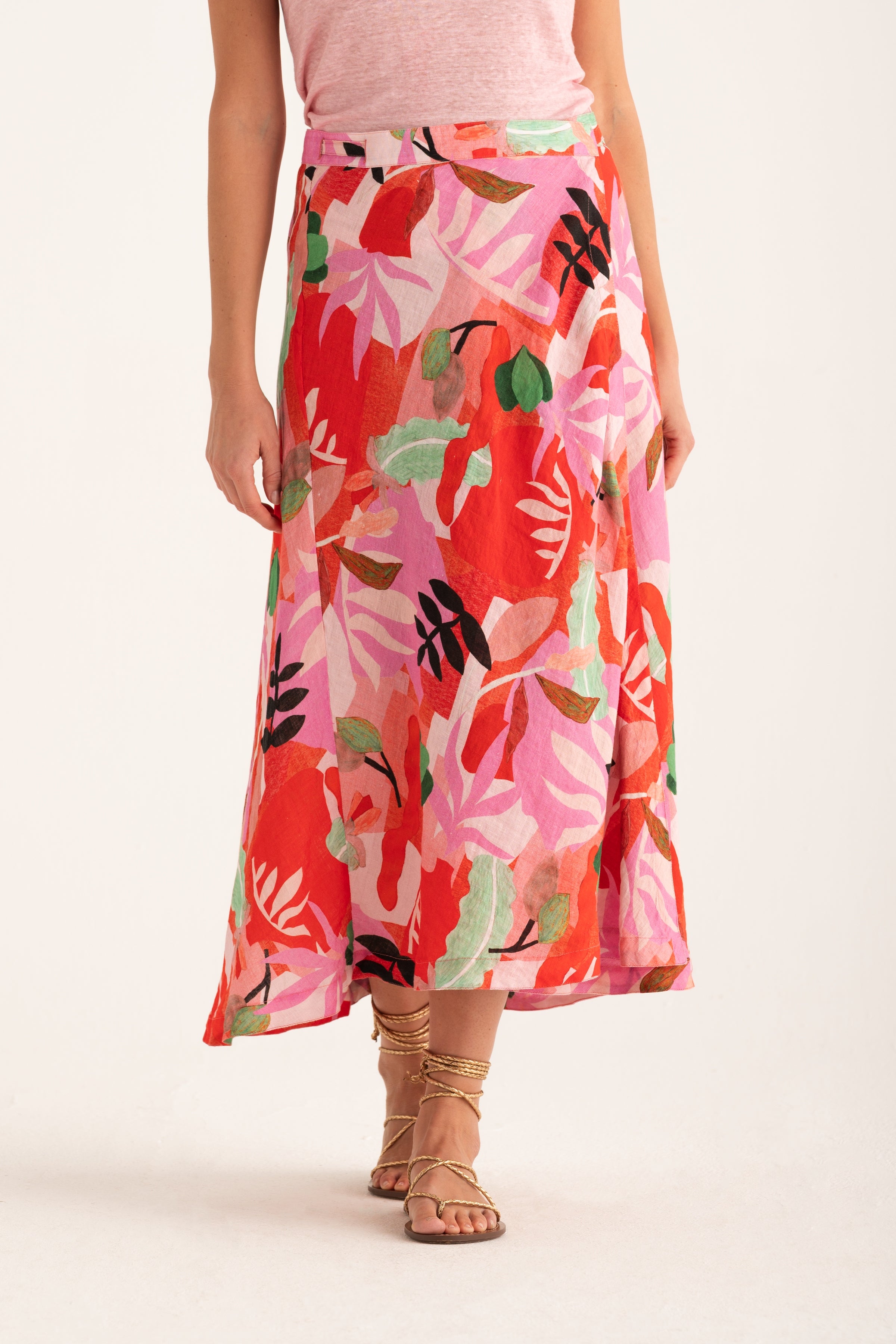 Flared Maxi Wrap Skirt Tropical – 120percento Lino USA