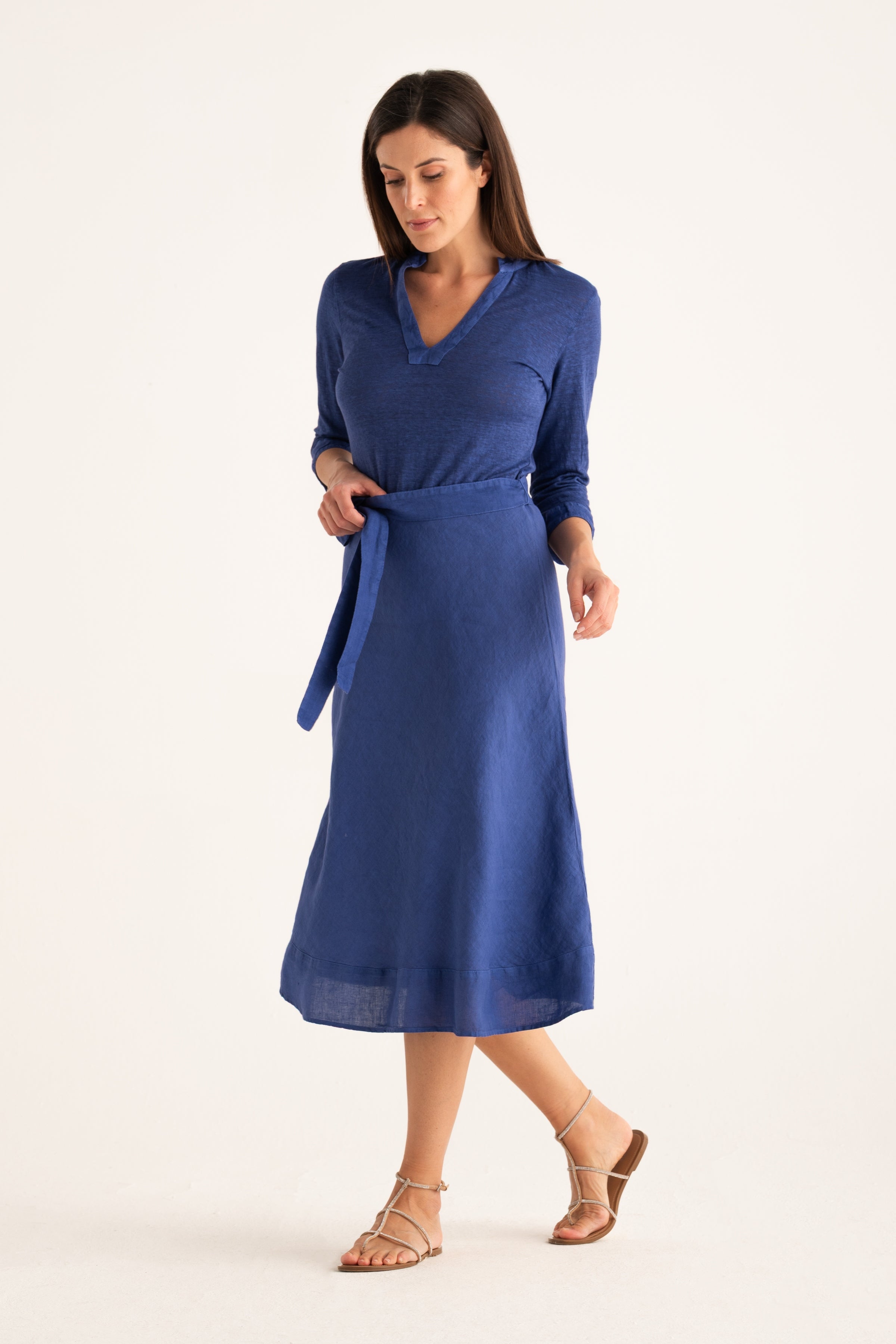 blue jersey wrap dress Jersey Faux Wrap with 3/4 Sleeve – Dressbarn main image 1