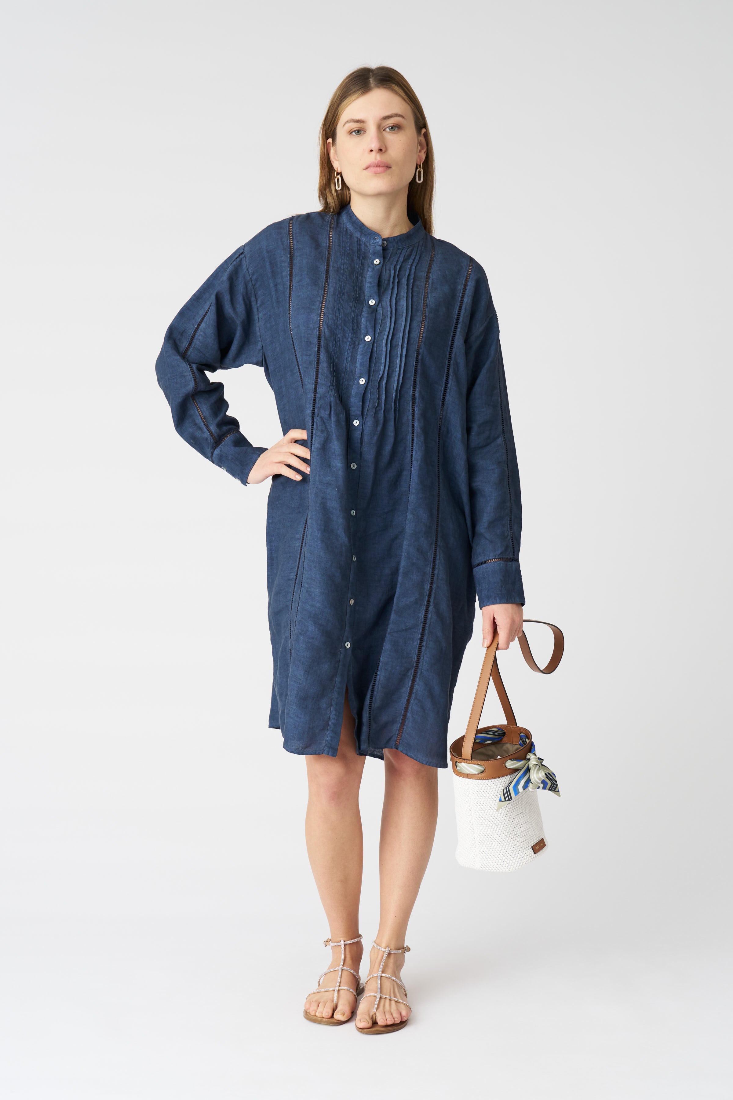 Pintuck Eyehook Detail Shirt Dress NAVY FADE / XS/40 Pintuck Eyehook Detail Shirt Dress NAVY FADE / XS/40