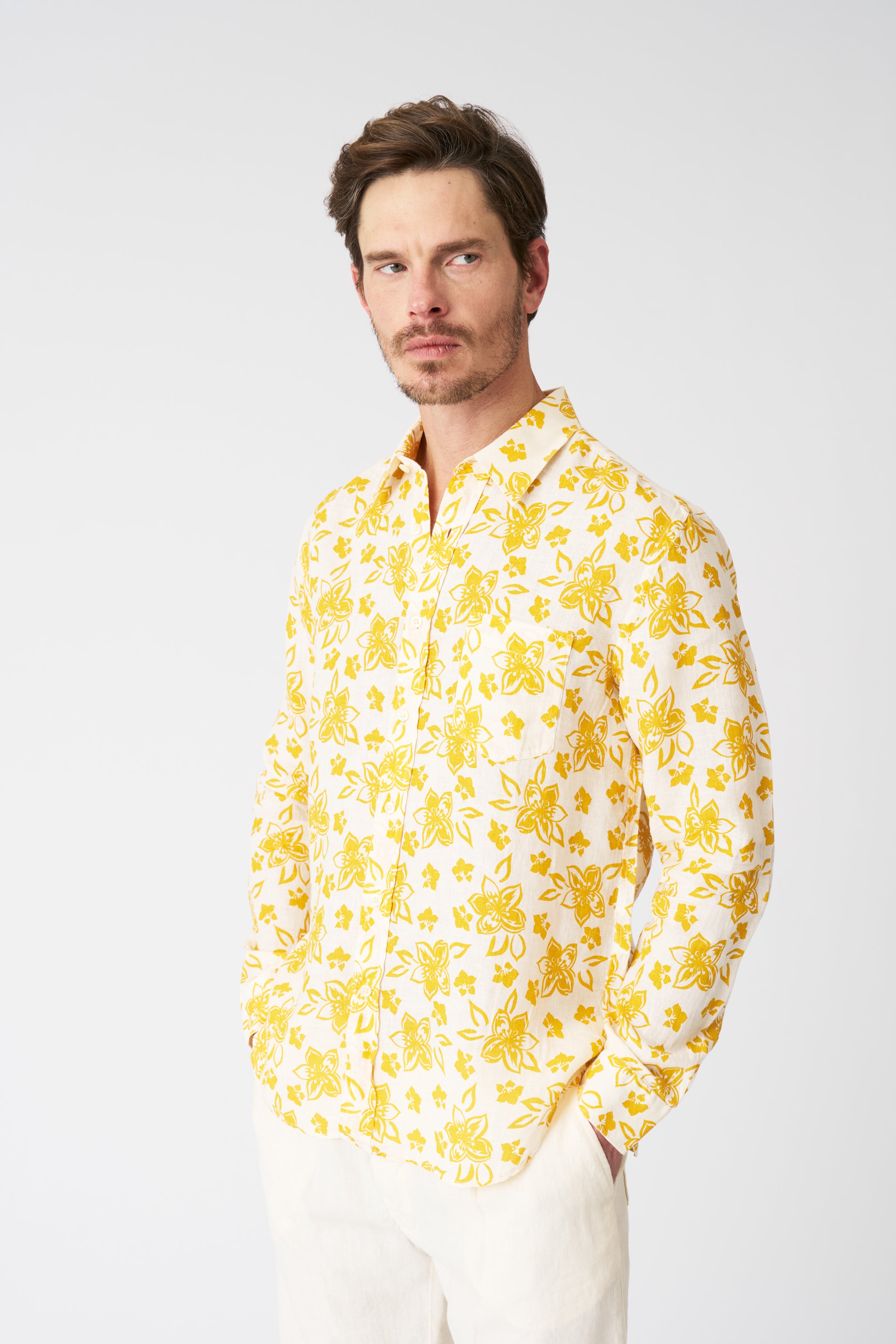 Painted Flower Regular Fit Shirt ECRU / L/50 Painted Flower Regular Fit Shirt ECRU / L/50