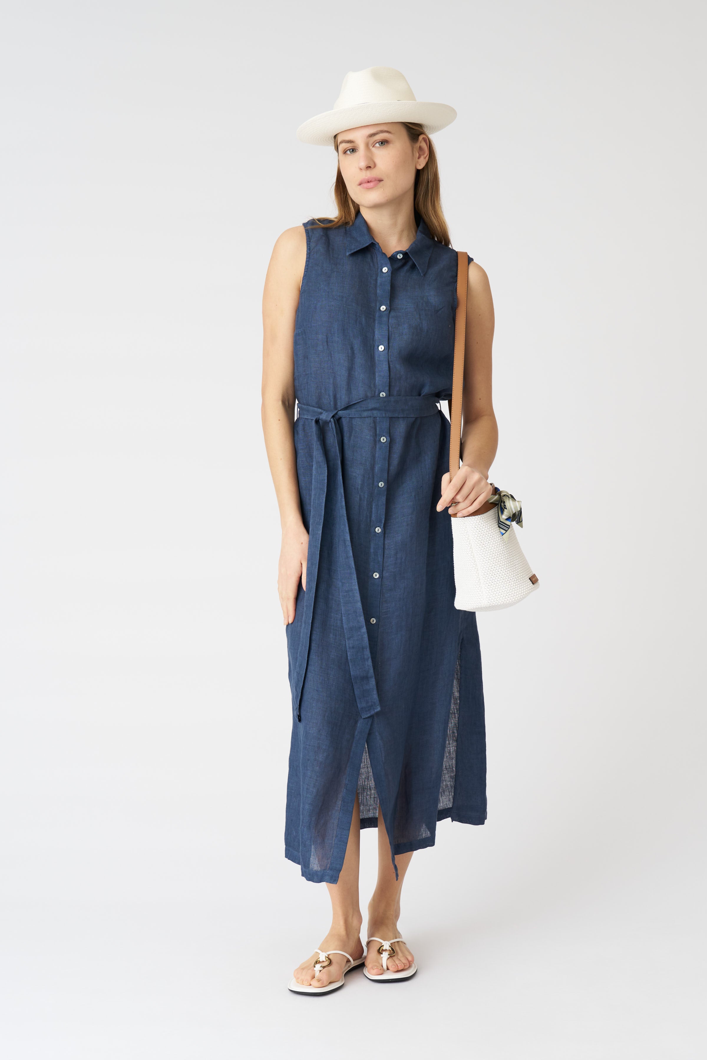 Chemisier Shirt Dress with Belt Navy Fade / XL/48 Chemisier Shirt Dress with Belt Navy Fade / XL/48