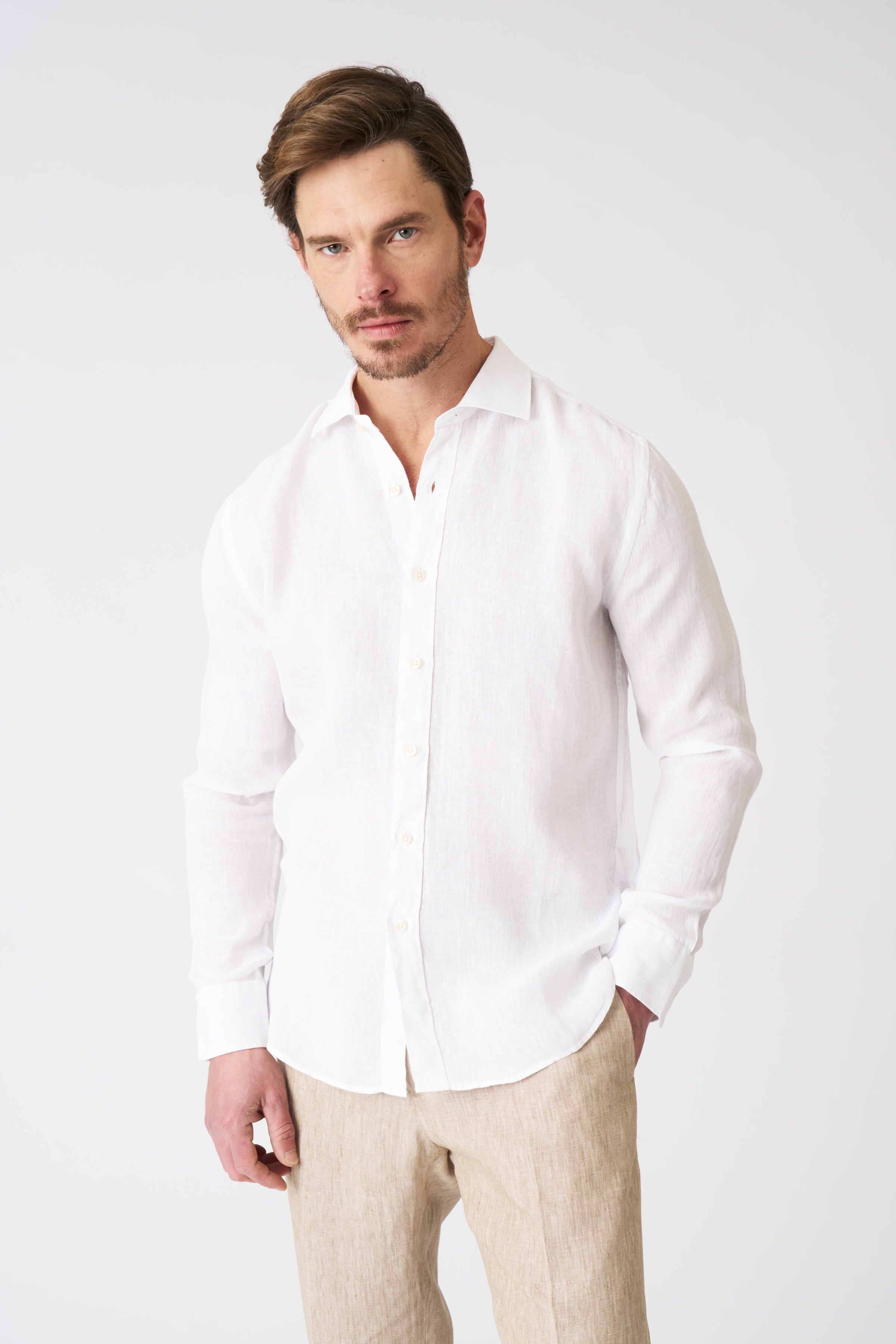 Textured Linen Slim Fit Shirt 120percento Lino USA Textured Linen Slim Fit Shirt 120percento Lino USA