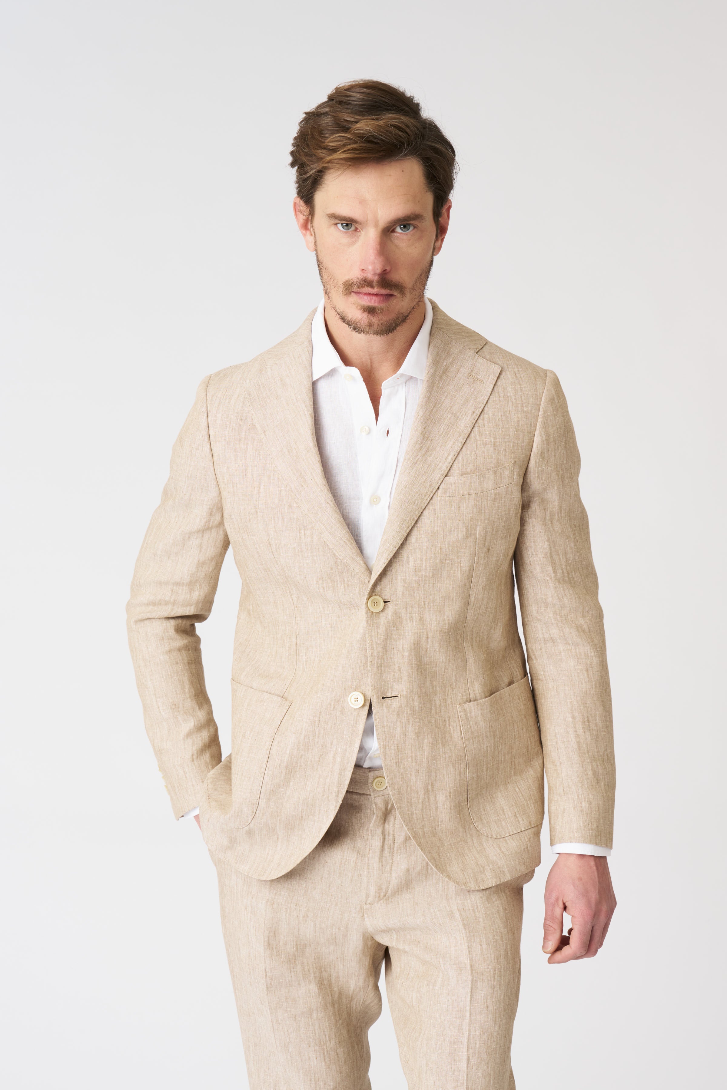 Slim Fit Single Breasted Blazer with Patch Pockets BEIGE / XXL/54 Slim Fit Single Breasted Blazer with Patch Pockets BEIGE / XXL/54