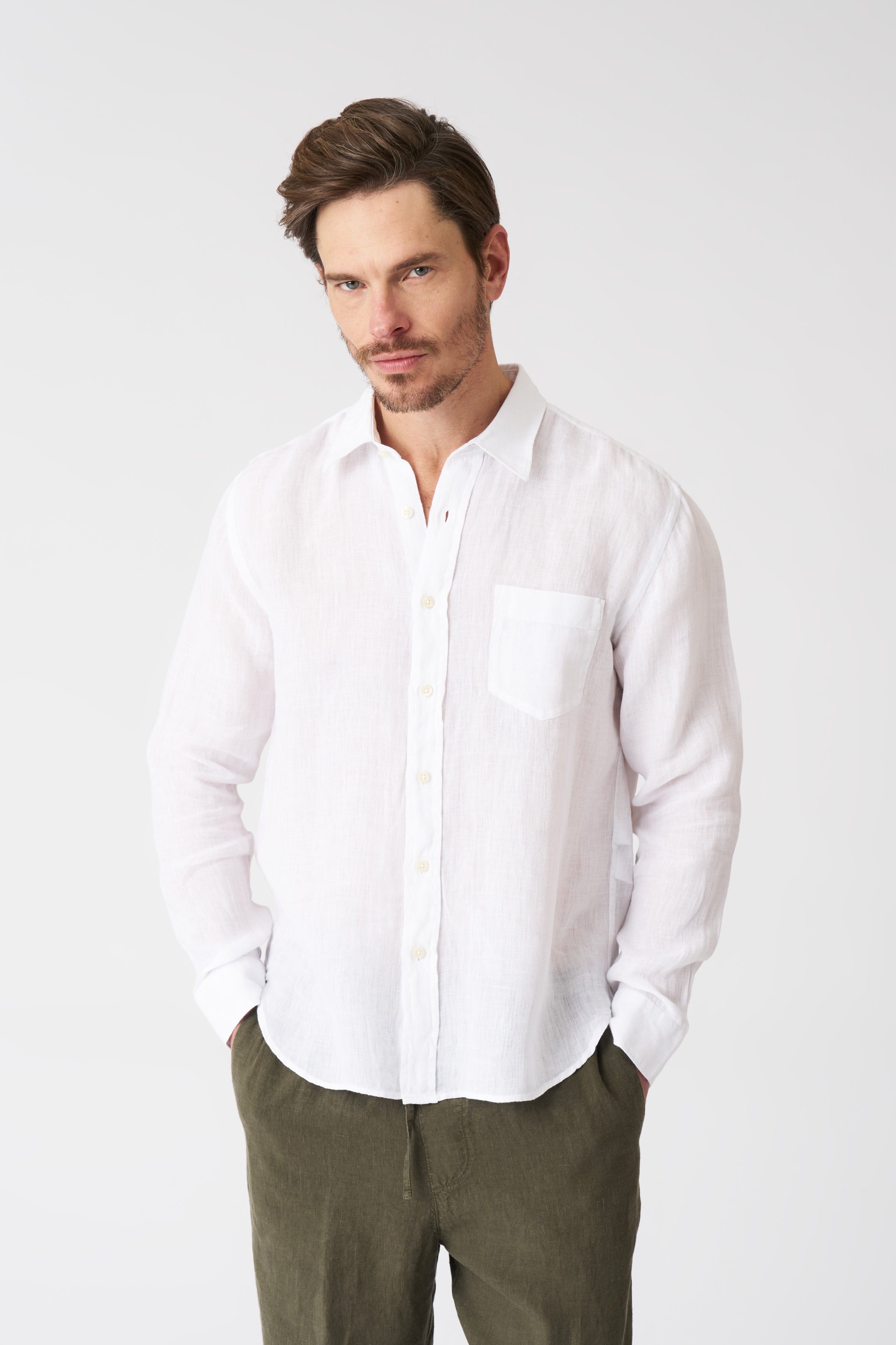 White Italian Collar Regular Fit Shirt with Pocket White / XL/52 White Italian Collar Regular Fit Shirt with Pocket White / XL/52