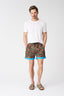 Painted Flower with Contrast Stripe Swim Trunks