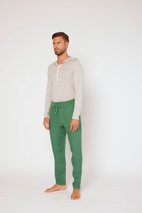 Men's linen pant bottle green