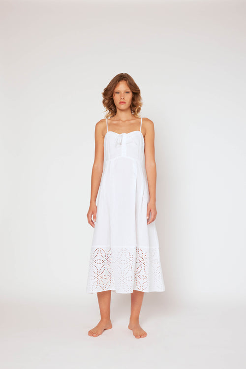 Midi dress in yarn-dyed white