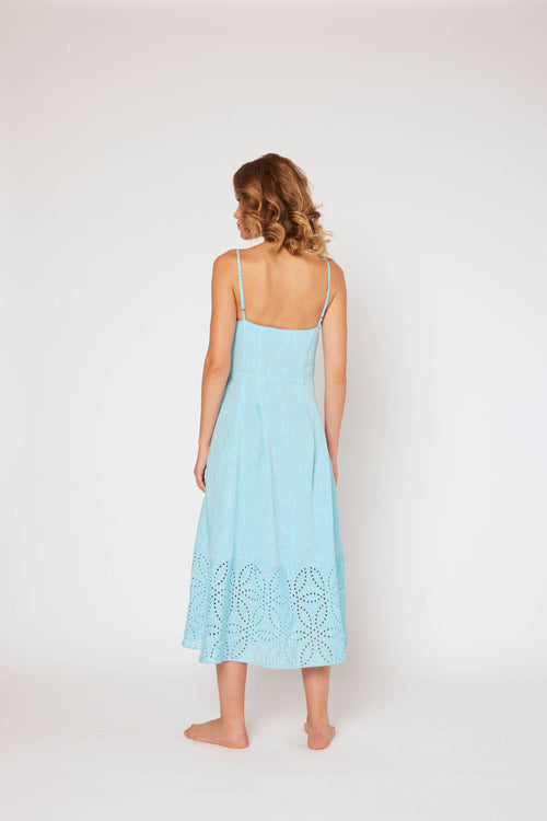 Midi dress in yarn-dyed Light Blue