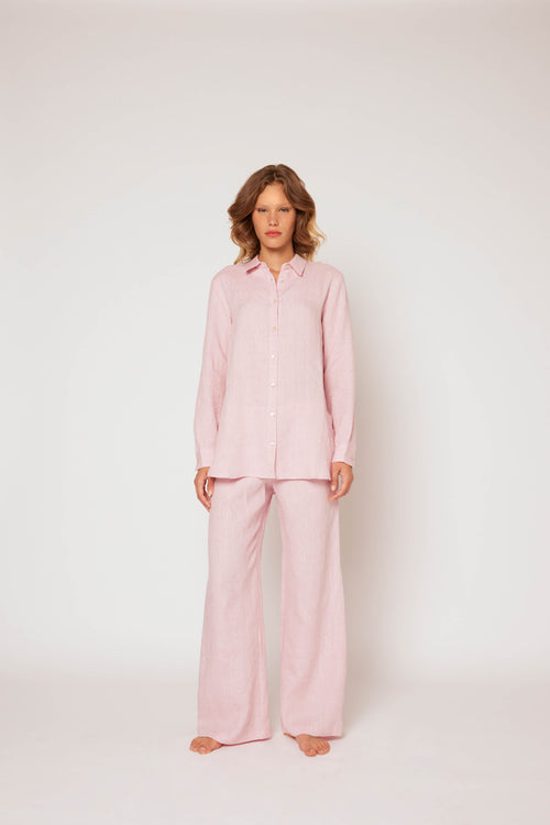 Yarn-dyed linen wide leg pants pink