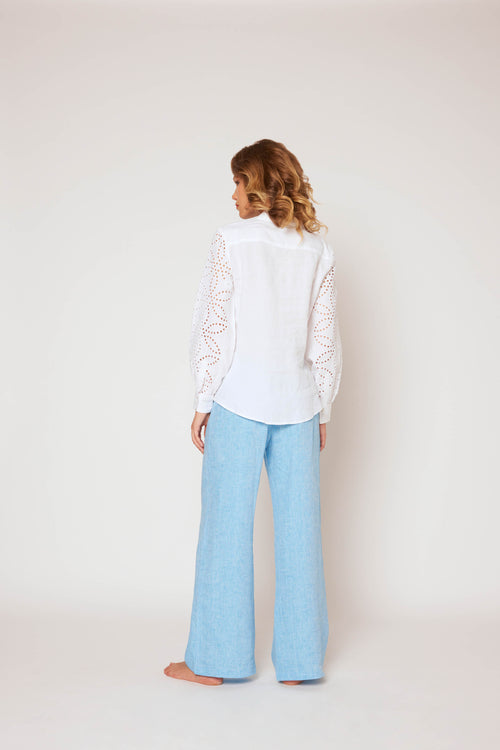 Yarn-dyed linen blouse White
