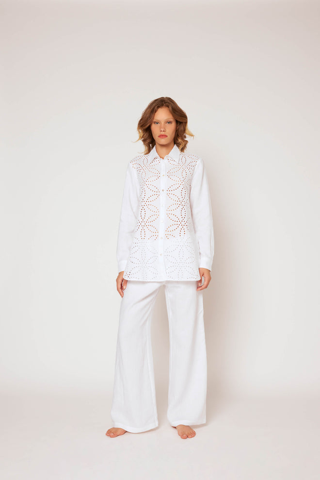Yarn-dyed linen blouse white