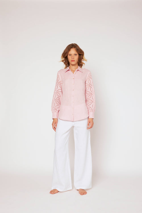 Yarn-dyed linen blouse pink