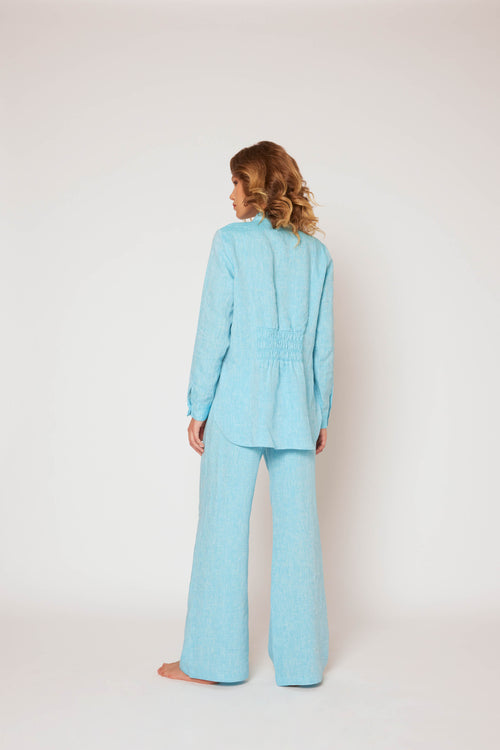 Yarn-dyed linen tunic light blue