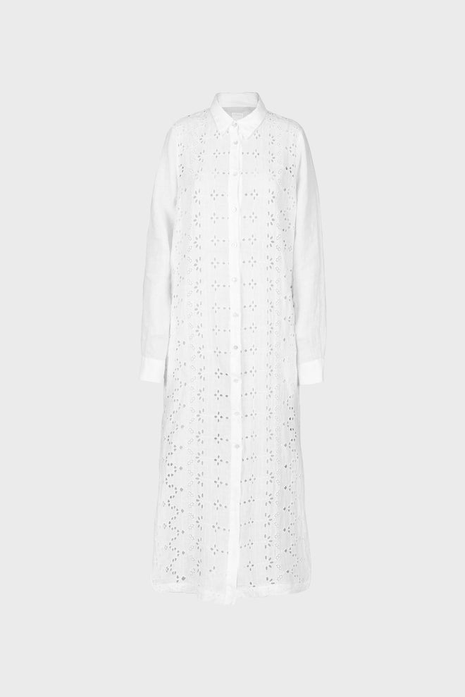 Button Front Tunic Dress With Eyelet Panels