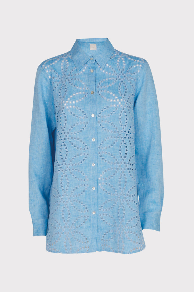 Yarn-dyed linen blouse lake