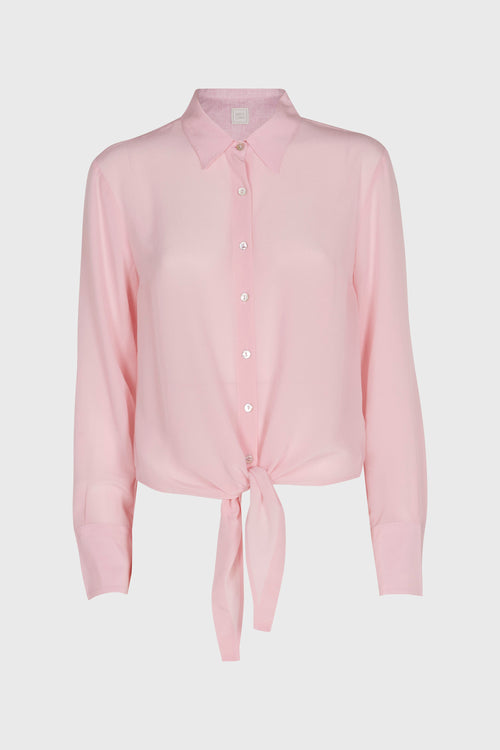 Silk tie front shirt pink