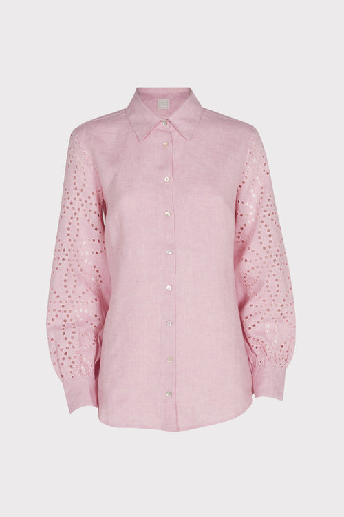Yarn-dyed linen blouse pink
