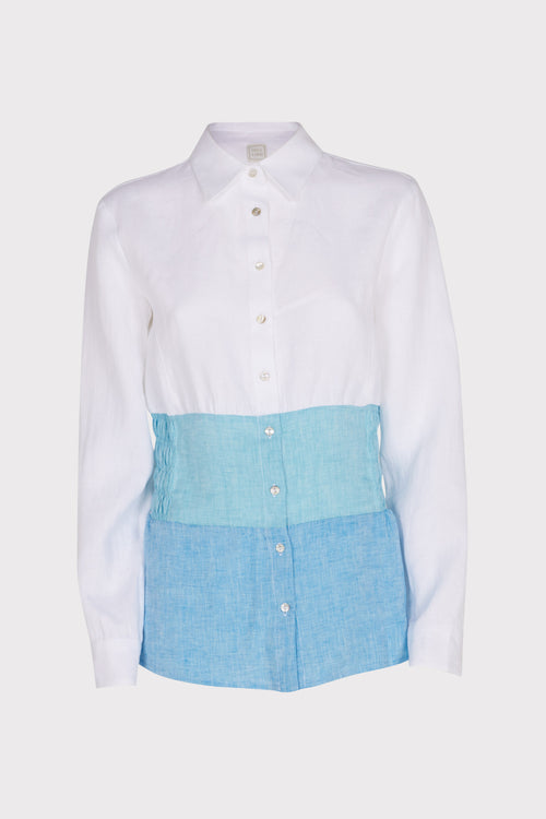 Yarn-dyed linen blouse White/Blue