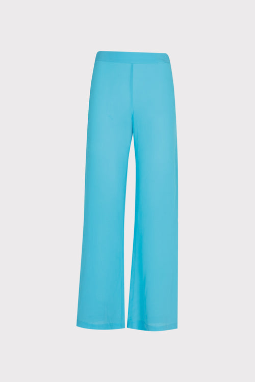 Silk flat front wide leg pants light blue