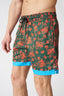 Painted Flower with Contrast Stripe Swim Trunks