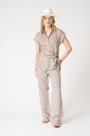 Geometric Brown Shirt with Draped Knot - 3