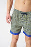 Geometric Green with Contrast Stripe Swim Trunks