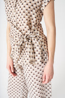 Geometric Brown Shirt with Draped Knot