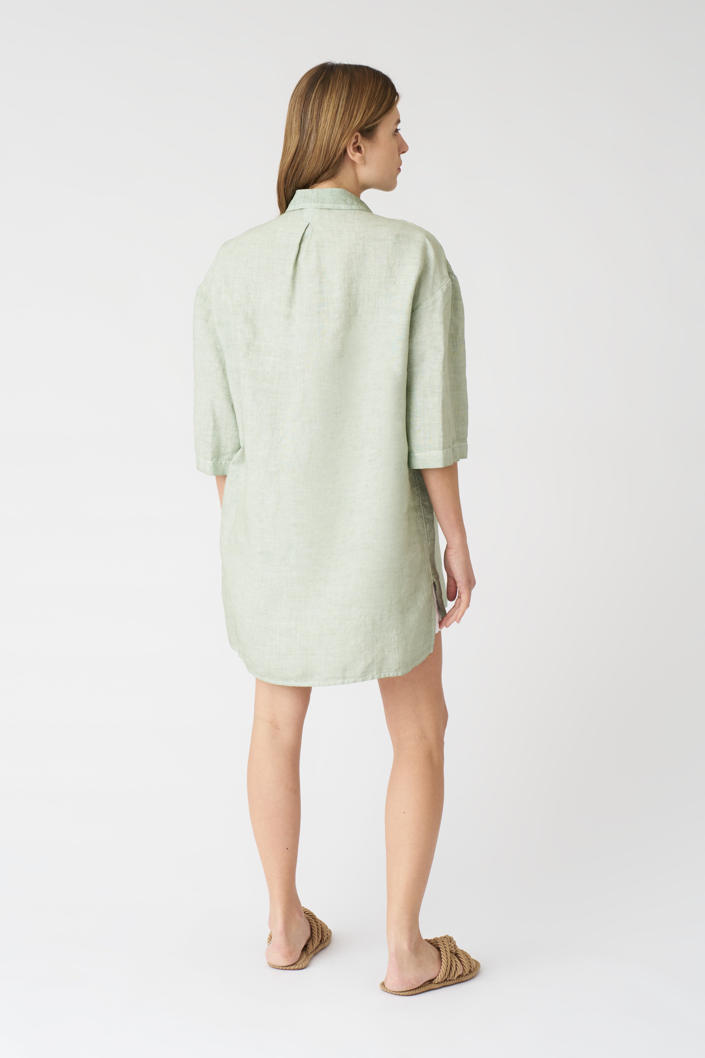 120 lino shirt dress Oversized Shirt Dress NAVY FADE / S/42
