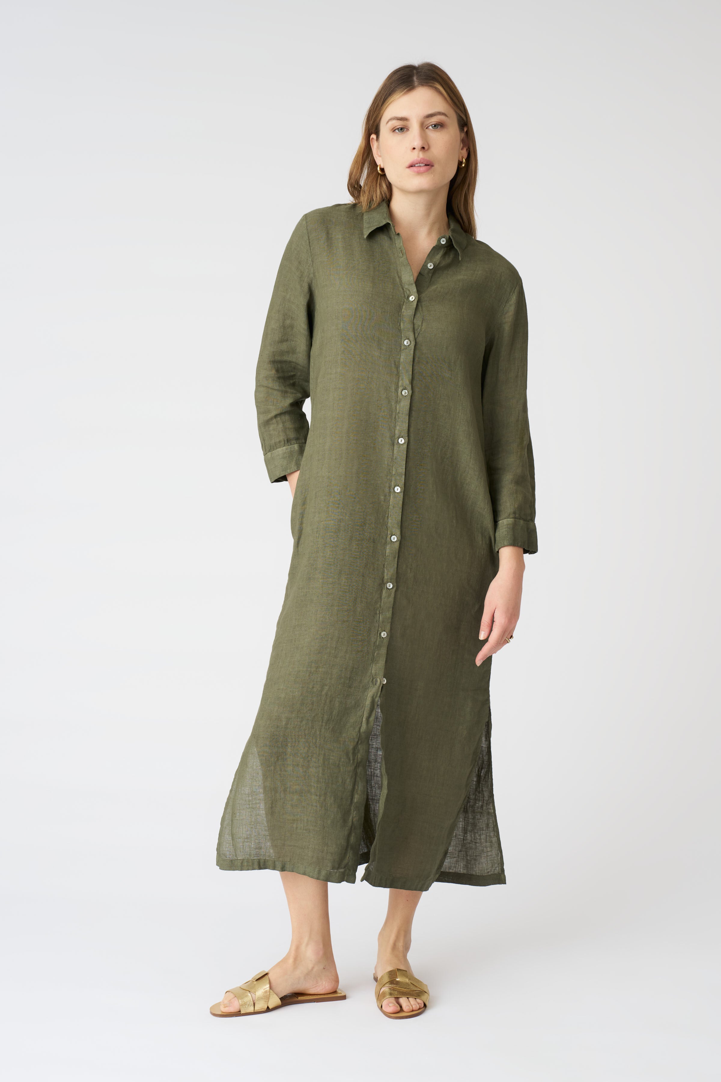olive shirt dress The Ava Shirt Dress NAVY FADE / XS/40
