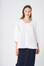 White Ruffled Neckline Linen Peasant Blouse