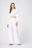 Wide-Leg High-Waisted White Linen Pants