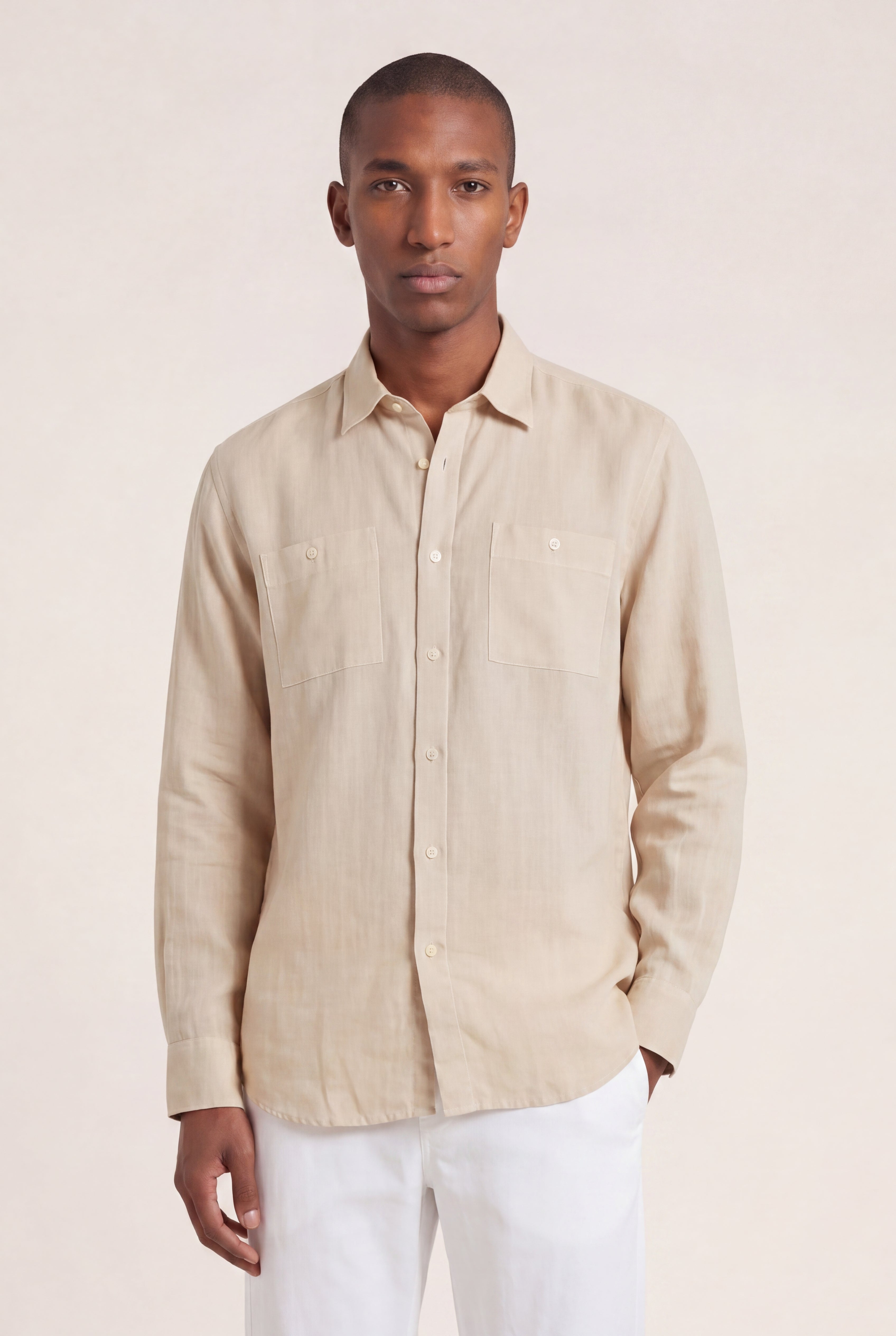 Long-Sleeve Linen Shirt with Dual Pockets – 120percento Lino USA
