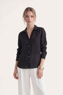 Relaxed V- Neck Linen Shirt - 14