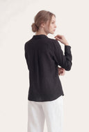 Relaxed V- Neck Linen Shirt - 17