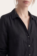Relaxed V- Neck Linen Shirt - 15
