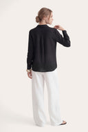 Relaxed V- Neck Linen Shirt - 16