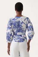 Floral Wrap Linen Blouse - 4