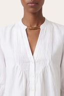 Pintuck Linen Blouse with Embroidered Cuffs - 3