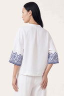 Relaxed Fit Boxy Linen Shirt with Geometric Embroidery - 5