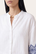 Relaxed Fit Boxy Linen Shirt with Geometric Embroidery - 4