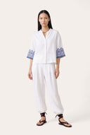 Relaxed Fit Boxy Linen Shirt with Geometric Embroidery - 2
