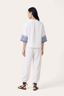 Relaxed Fit Boxy Linen Shirt with Geometric Embroidery - 3
