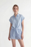Regular Fit Short-Sleeved Linen Tie-Front Shirt - 1