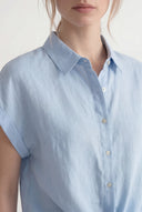 Regular Fit Short-Sleeved Linen Tie-Front Shirt - 4