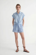 Regular Fit Short-Sleeved Linen Tie-Front Shirt - 2